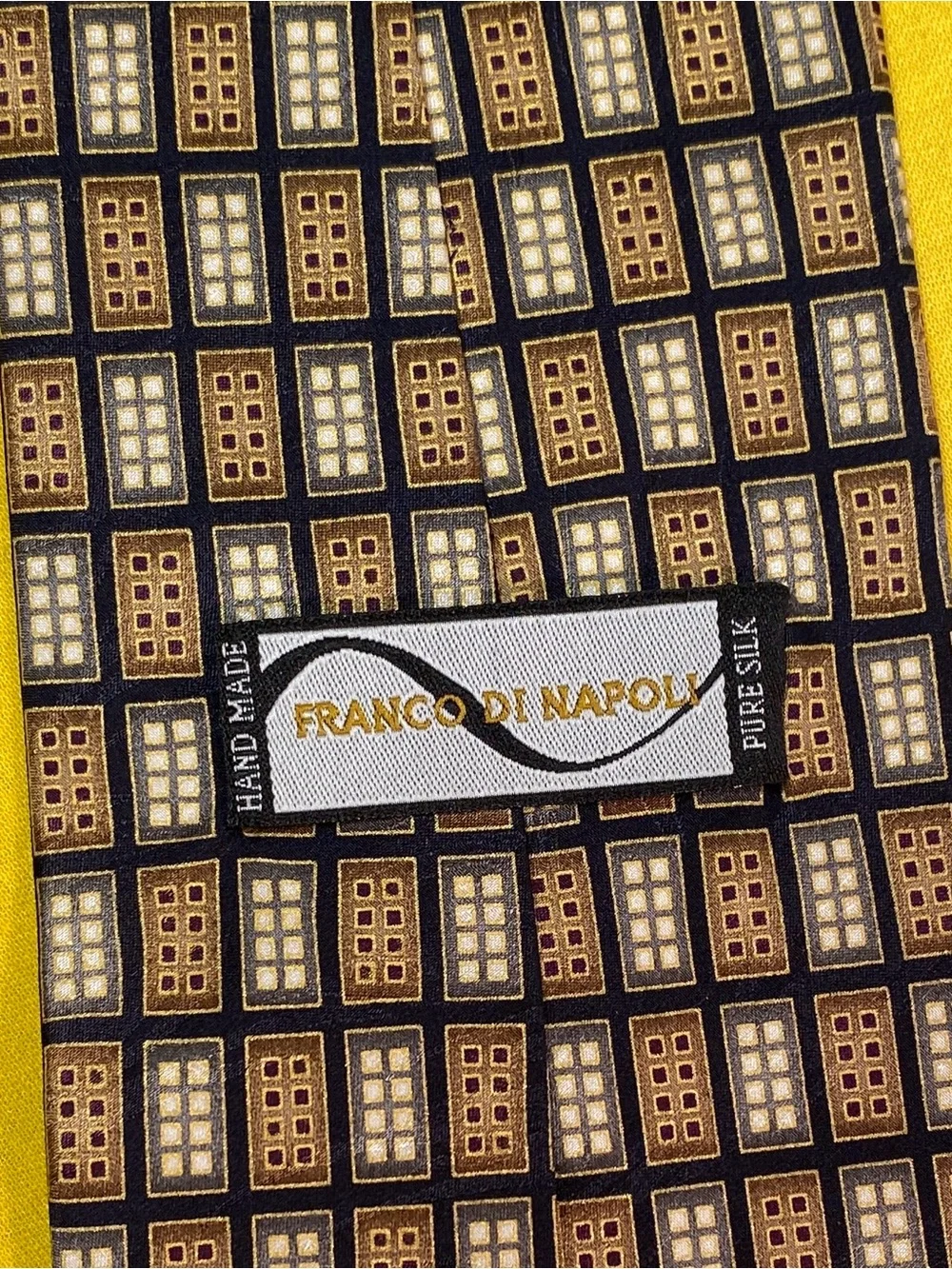 Mens Geometric Silk Tie in Brown and Black